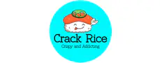 Crack Rice logo: bowl of rice with salmon and 'Crispy and Addicting' tagline