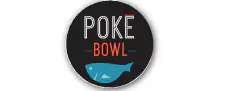 Poke Bowl circular logo with white "POKE", orange "BOWL" and blue whale
